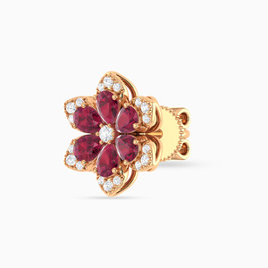 Pendientes de flor en oro rosa con incrustaciones de rubí y diamante de talla brillante redonda, joyería de lujo para fiesta para mujer - Product Image 2