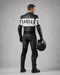 เสื้อแจ็คเก็ตหนังสำหรับขี่มอเตอร์ไซค์แขนยาวสำหรับผู้ชาย ยี่ห้อ Fearless พร้อมลายพิมพ์โลโก้ด้านหลัง กันลม ใส่ได้ทุกฤดู - Product Image 1