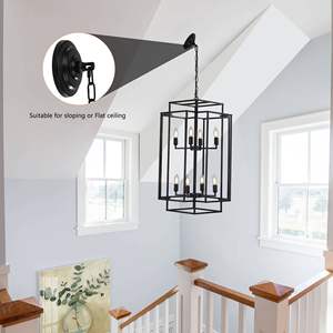 Lampadario Moderno a 8 Luci da 18\" con Struttura Geometrica Nera in Metallo Industriale, Luce Sospesa Regolabile per Soggiorno e Sala da Pranzo - Product Image 6