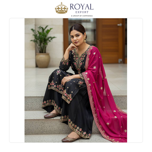 Última Colección de Diseñador de Ropa Nupcial India: Traje Sharara de Georgette con Bordado de Lentejuelas y Zari en Oferta - Product Image 4