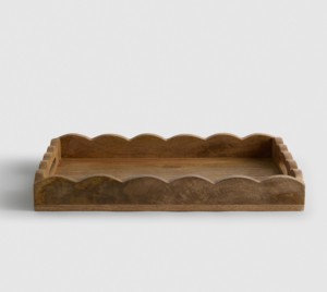 Handcrafted Rectangular Wooden Elevated Serving Tray with <b>Solid</b> Natural <b>Wood</b> Display Riser for Kitchen Tabletop Counter Use - Product Image 4