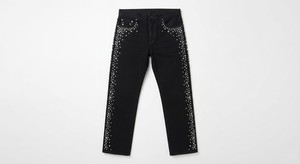 Jean skinny noir orné de clous sur le côté, pantalon en denim à ourlet brut pour femme - Product Image 3