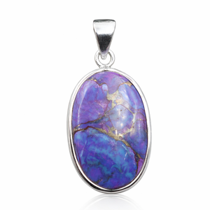 Purple <b>Copper</b> Turquoise Oval Pendant 925 Silver Necklace Rose Gold Yellow Gold Plated Handmade Gemstone Jewelry Gift for unisex - Product Image 1