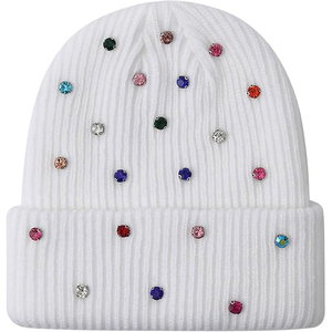 Wholesale Black Rhinestone Beanie Hat Rib Knit <b>Winter</b> <b>Cap</b> Soft Warm Unisex Custom Logo Stretch Skull <b>Cap</b> - Product Image 5