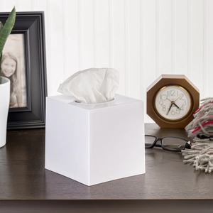 Modern <b>White</b> Ceramic Tissue Box Cover Square Design Free Standing - Product Image 5