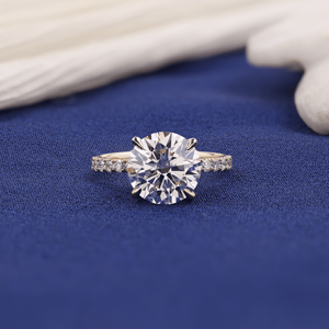 Bague de fiançailles et de mariage SATVIK RATNA Luxury Big Bold Beautiful, 4 carats de diamant de laboratoire avec halo caché, bande accentuée, or 14 carats, certifiée IGI - Product Image 3