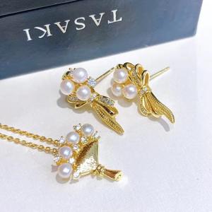 High-End Retro Palace Wheat Ear Style Popular Freshwater Pearl Bouquet Fan <b>Fashion</b> <b>Jewelry</b> <b>Sets</b> with Earring Pendant - Product Image 1