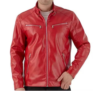 Chaqueta de Cuero para Motocicleta Roja Ajustada para Hombre |   Elegante Chaqueta de Motociclista con Bolsillos con Cremallera |   Chaqueta de Cuero Transpirable para Invierno y Actividades al Aire Libre - Product Image 6