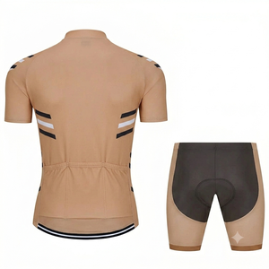 Conjunto de ciclismo personalizado marrón claro para hombre y mujer, conjunto de pantalones cortos con tirantes de manga corta, transpirable, de secado rápido, para ciclismo al aire libre, estilo deportivo - Product Image 2