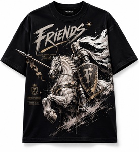 Camiseta de Hombre con Estampado de Caballo Caballero Negro, Manga Corta, Corte Regular, Cuello Redondo, 100% Algodón Jersey, Impresión Digital - Product Image 1