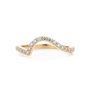 New Trending Minimalist Curved Ring 9K 10K Solid Gold Stackable <b>Wedding</b> Band V Shape Micro Pave Ring Round Lab Carted Diamond - Product Image 1