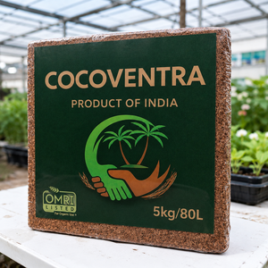 Bloque de Fibra de Coco Cocoventra Premium 5Kg Bajo EC Doble Lavado Expansión 80-85L Grado Hidropónico Estándares Europeos Contenedor a Granel - Product Image 1