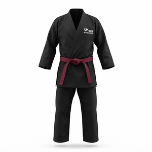 WIZE INTERNATIONAL Karate Gi Negro 100% Algodón Transpirable Uniforme Unisex para Adultos con Logotipo Frontal Impreso por Transferencia Térmica - Product Image 1