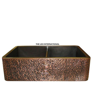 Lavabo Doble de Cobre Antiguo de Lujo para Cocina y Baño, Instalación en Pared, Hecho a Mano, Grabado, Fácil de Limpiar - Product Image 3