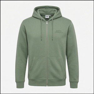 North Approach Men's Green <b>Zip</b>-Up Hoodie Regular Fit Fleece Casual Hooded Sweatshirt Solid Color <b>Front</b> Pocket Breathable Autumn - Product Image 1