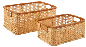 Luxury <b>Rectangular</b> Natural Rattan Eco-Friendly <b>Storage</b> Bin-Large Capacity Natural & Black Color - Product Image 6