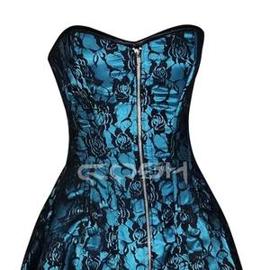 Corset amincissant en dentelle turquoise avec baleines en acier et bustier en maille noire pour robe – Vente en gros - Product Image 4