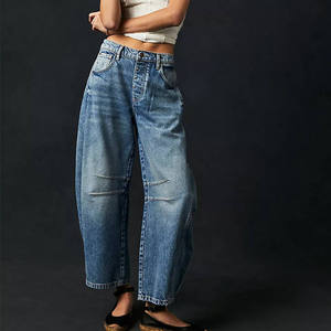 New Fashion Women Denim Jeans High Quality Customization LOGO Washing Loose High Waist Wide Leg Jeans OEM - Product Image 3