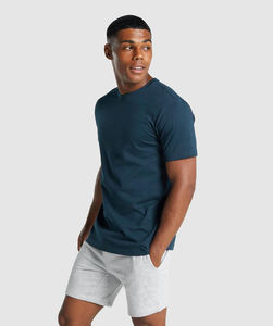 T-shirt homme bleu sarcelle foncé, bleu pétrole uni, coupe slim, manches courtes, col rond, basique - Product Image 5