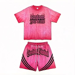 Men Pink Washed Graphic <b>T</b> <b>Shirt</b> Shorts Set Oversized <b>Gothic</b> Streetwear Stripe Detail Two Piece Casual Summer Matching Outfit - Product Image 1