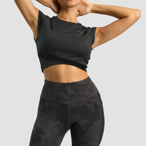 Camiseta sin mangas para mujer, diseño de top corto liso, corte ajustado con elástico en la parte inferior, alta elasticidad, para yoga, gimnasio, entrenamiento, uso casual - Product Image 5