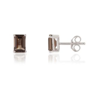 Boucles d'oreilles clous tendance en argent sterling 925 avec topaze fumée naturelle taille octogonale, serties de griffes, pour femme - Product Image 3