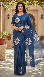 Sari de Lino de Alta Calidad, 6.10 Metros, Corte Individual, Tela Suave y Ligera, Prenda Étnica Festiva e Informal, India - Product Image 3