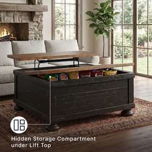 Table basse coffre de rangement en bois rustique avec plateau relevable à charnières, style industriel antique et campagnard, pour couvertures et décoration de salon - Product Image 6