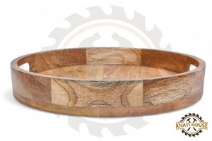 Bandeja Redonda de Madera de Acacia KHATI HOUSE con Asas de 24.5 cm, Acabado Pulido para Decoración del Hogar y Uso en la Cocina - Product Image 6