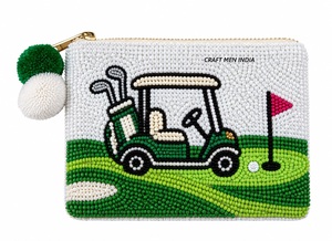 Monedero pequeño artesanal indio para mujer con cuentas, correa de muñeca, antirrobo, de lujo, con patrón de carrito de golf y cremallera - Product Image 2