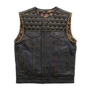 Wholesale Racing Jersey Motorcycle Vest Custom Mens Cowhide Genuine Leather Motorbike Waistcoat Biker Leather Vest New Design - Product Image 1