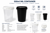 Contenant en plastique IML de 500 ml, gobelet rond en PP de qualité alimentaire avec couvercle, transparent, disponible en blanc et noir, pour l'emballage des produits laitiers