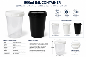 ภาชนะพลาสติก IML ขนาด 500 มล. ทรงกลม เกรดสำหรับอาหาร พร้อมฝาปิด โปร่งใส มีสีขาวและสีดำให้เลือก สำหรับบรรจุภัณฑ์นม - Product Image 6