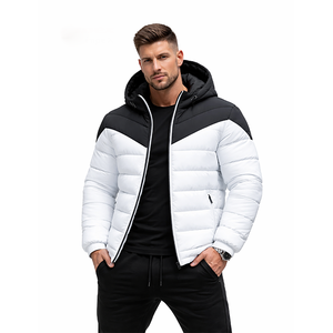 Veste matelassée à capuche noire et blanche pour homme, manteau d'hiver chaud et léger, veste d'extérieur zippée - Product Image 1