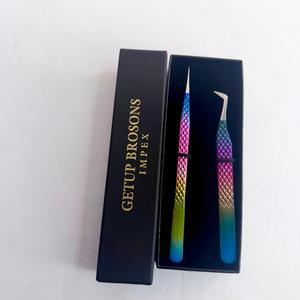 Pince à épiler pour cils Getup Brosons Impex, revêtement arc-en-ciel, acier inoxydable, pointe de précision, ensemble en boîte - Product Image 2