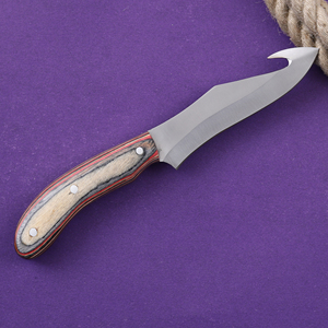 Cuchillo Nórdico de Acero Inoxidable de Grado Industrial con Gancho para Deshuesar, Hoja Fija para Caza, Desollado y Camping, Mango de Madera Pakka, Espiga Completa - Product Image 4