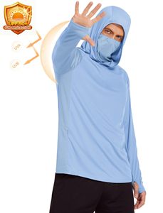 Ropa de pesca que absorbe la humedad para hombre, camiseta de pesca con capucha y máscara, protección solar UPF 50+, 100% poliéster, protección solar. - Product Image 5