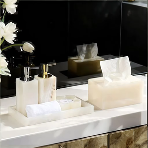 Modern Eco-Friendly Resin Customized Four-Piece <b>Bathroom</b> <b>Accessories</b> <b>Set</b> Soap Dispenser Tissue Box Tray Hotel Home <b>bathroom</b> use - Product Image 4