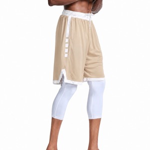 Shorts de basket-ball personnalisés pour hommes, couleur crème avec rayures blanches, séchage rapide, respirants, pour sports d'été, taille élastique. - Product Image 1