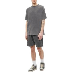 Shorts en toile épaisse pour homme, style vintage délavé à l'acide, 100% coton, séchage rapide, avec cordon de serrage, taille mi-haute, streetwear uni - Product Image 3