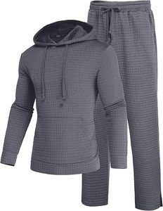 Conjuntos deportivos de 2 piezas, chándales con capucha, chándal atlético de corte regular, conjunto de chándal a cuadros jacquard. - Product Image 1