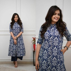 Cetak tangan yang indah ukuran <span class=keywords><strong>M</strong></span> sampai XXL Set Kurti yang sangat modis yang menakjubkan dirancang untuk Diwali, pesta, hari lari Khusus - Product Image 2