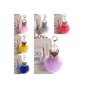 <b>Cute</b> Faux Fur <b>Bear</b> Face Keychain 3D Cartoon Plush Soft Carabiner Accessory White With Pink Ears - Product Image 6