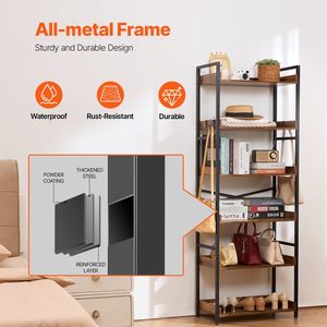 Rustic 6-Tier Metal Bookshelf for Living Room Bedroom & <b>Office</b> Bookcases & <b>Bookshelves</b> - Product Image 4