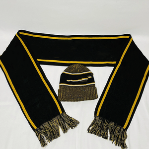 Ensemble bonnet et écharpe en tricot rayé noir et jaune or Alpha Phi Beta de qualité supérieure, unisexe, automne-hiver - Product Image 1