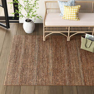 Alfombra a rayas para interiores tejida a mano, alfombra de suelo de fibra natural, producto de herramienta torneada - Product Image 2