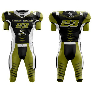 Uniforme de football américain personnalisé sublimé pour hommes, ensemble maillot et pantalon noir, vert et blanc - Product Image 1