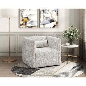 Moderna Poltrona Girevole in Tessuto Jacquard Beige per Soggiorno, Comfort con Cuscino, Struttura in Compensato - Product Image 1