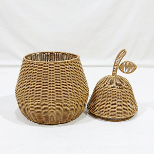 Rattan Pear Shaped <b>Storage</b> <b>Basket</b> with Lid Decorative Handwoven <b>Toy</b> Organizer - Product Image 5