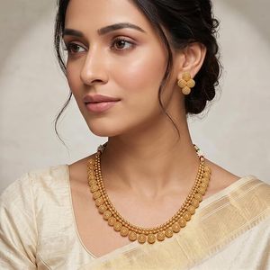 Rose Gold Plated Geometric Alloy Choker Necklace Earring <b>Set</b> Zircon Imitation <b>Pearl</b> Certified Ethnic Wedding <b>Jewelry</b> Women - Product Image 3